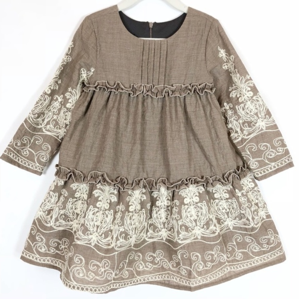 Isabella & Chloe Embroidery Ribbon Ruffle Dress